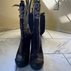 Fendi Ankle Lace-Up Boots Brown Size 40